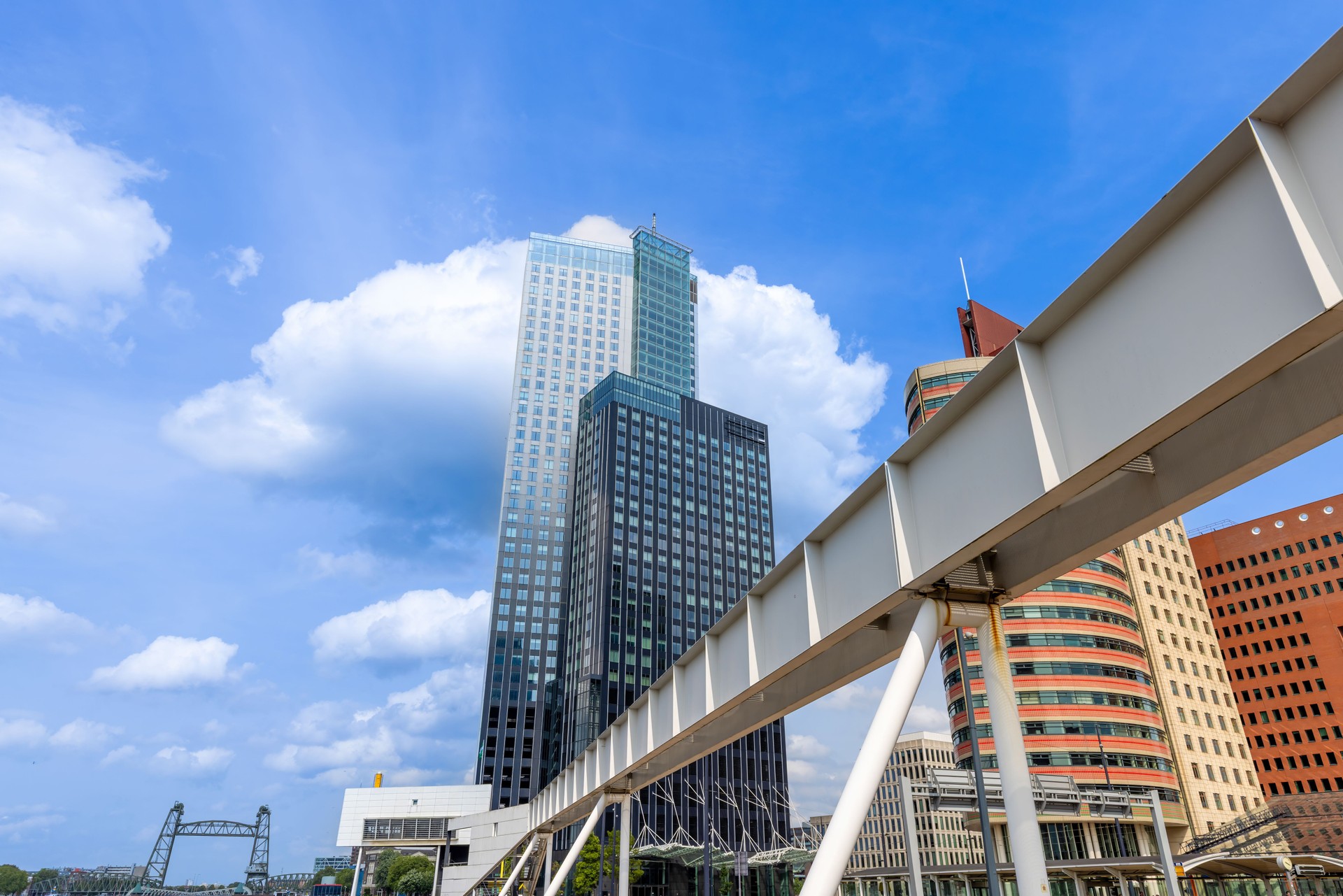 Holland, Rotterdam. Downtown financial business district panorama and city skyline